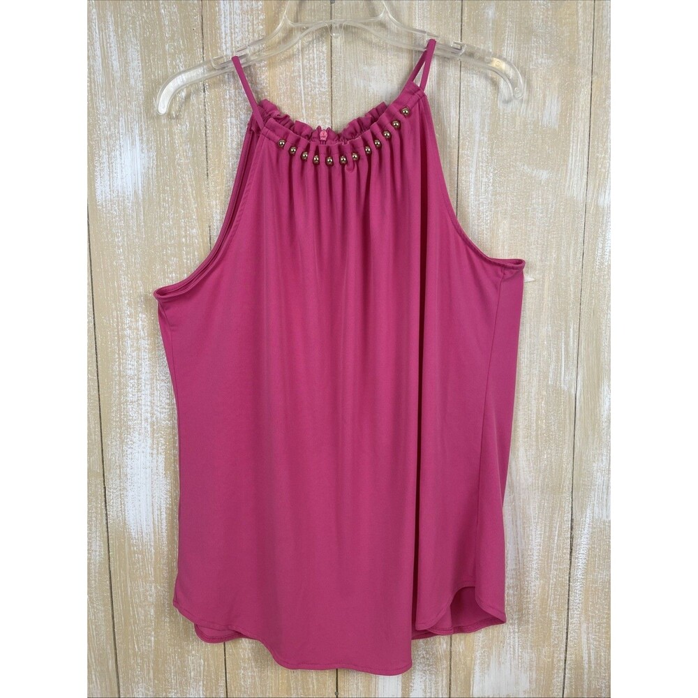 Michael Kors Hot Pink Halter Top W/gold Ball Bead Detail Women’s XL Zip Back